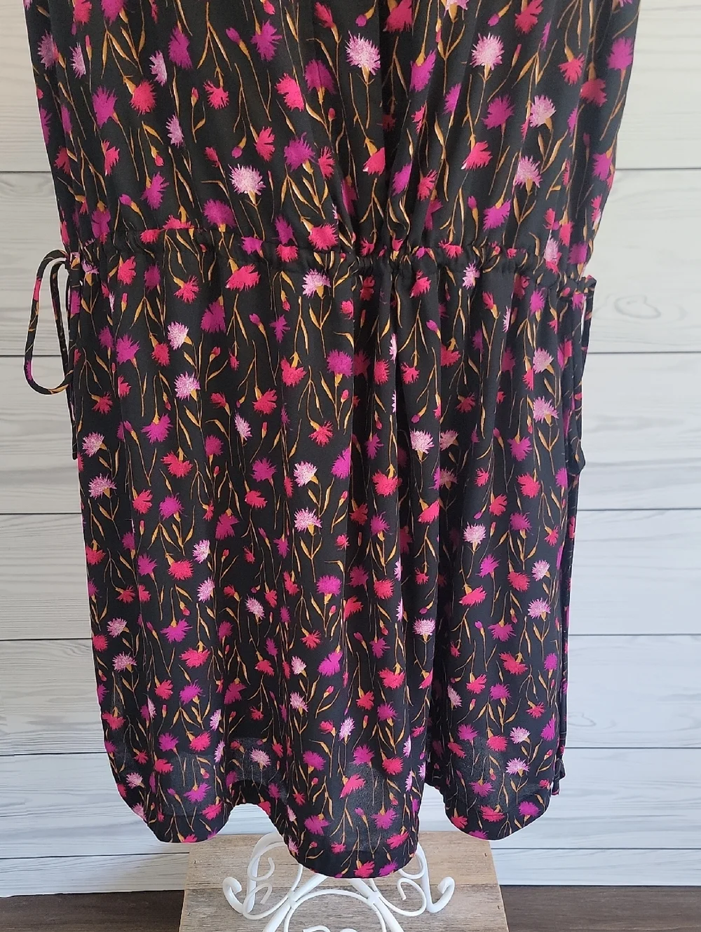 Gap Sleeveless Floral Tie-Waist Midi Dress - Black & Pink Floral Womens Size L